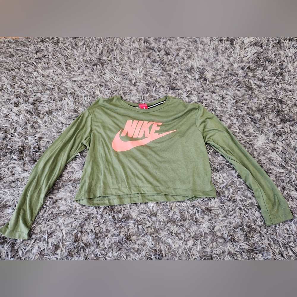 Nike Pink and Green Crop Long Sleeve Shirt